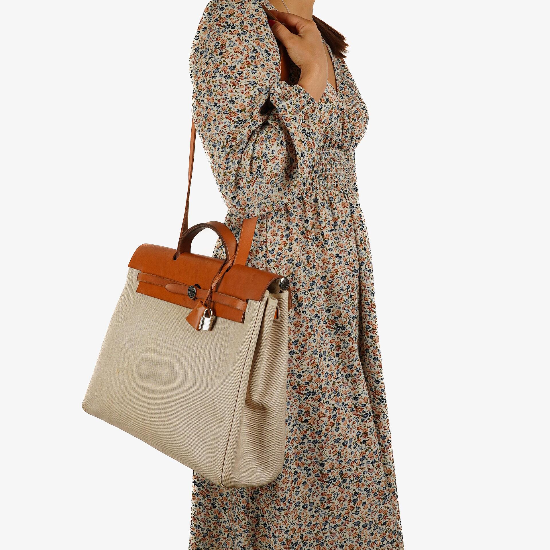 Hermes Herbag MM 2 In 1 Tasche Natural Toile Vache Hunter