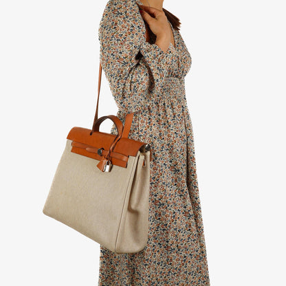 Hermes Herbag MM 2 In 1 Tasche Natural Toile Vache Hunter
