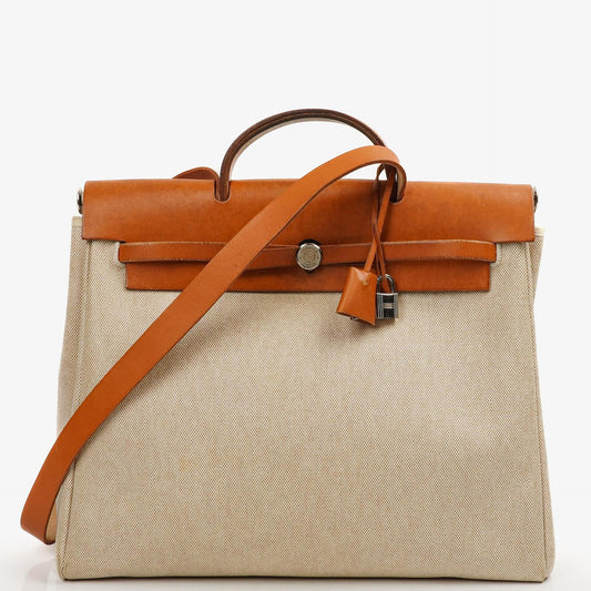 Hermes Herbag MM 2 In 1 Tasche Natural Toile Vache Hunter