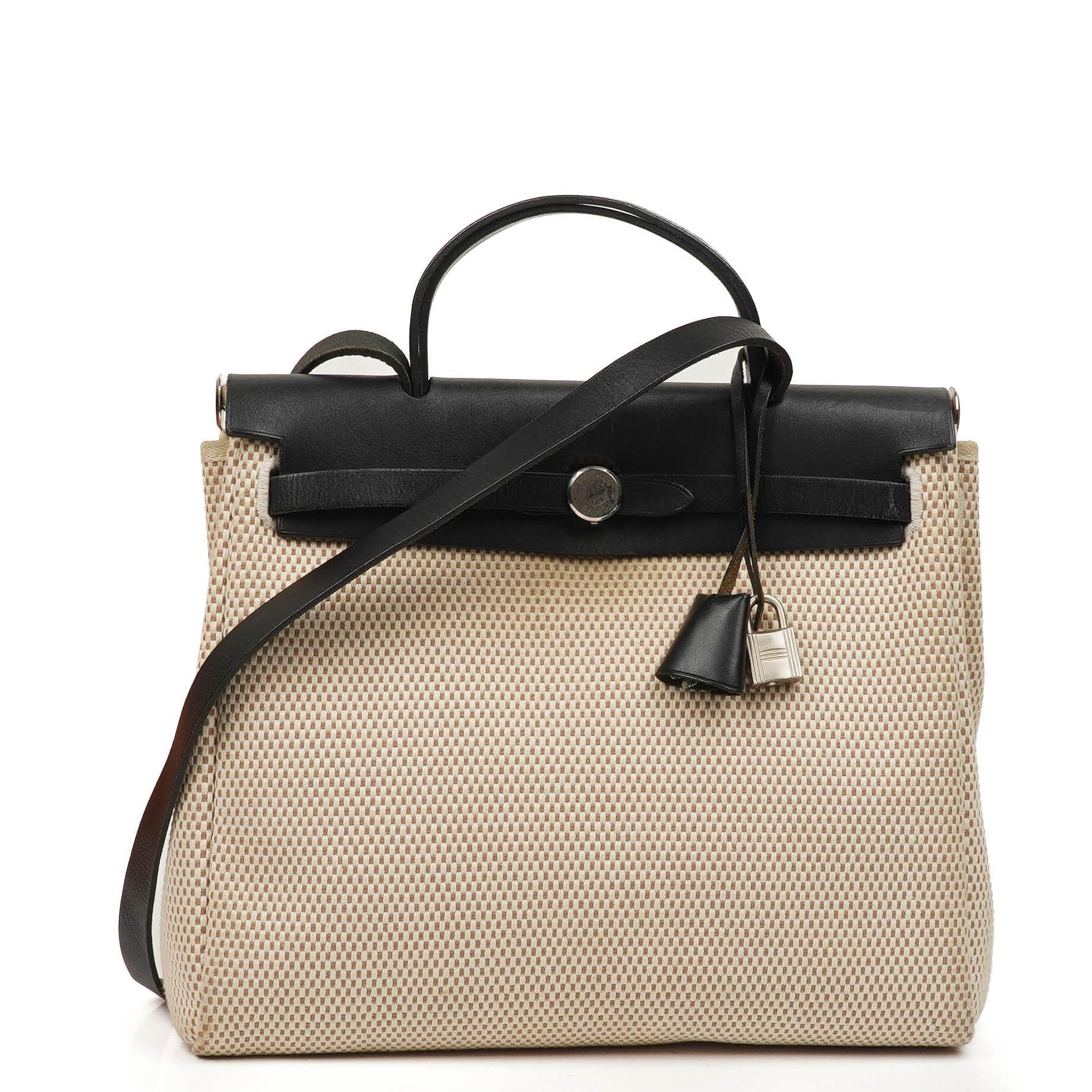 Hermes Herbag Natur Toile Vache Hunter MM 2 In 1 Tasche