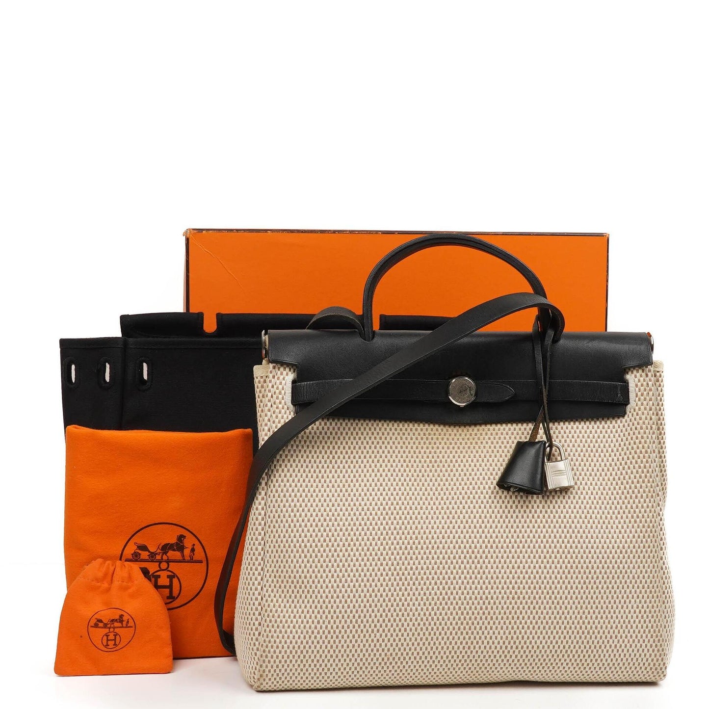 Hermes Herbag Natur Toile Vache Hunter MM 2 In 1 Tasche