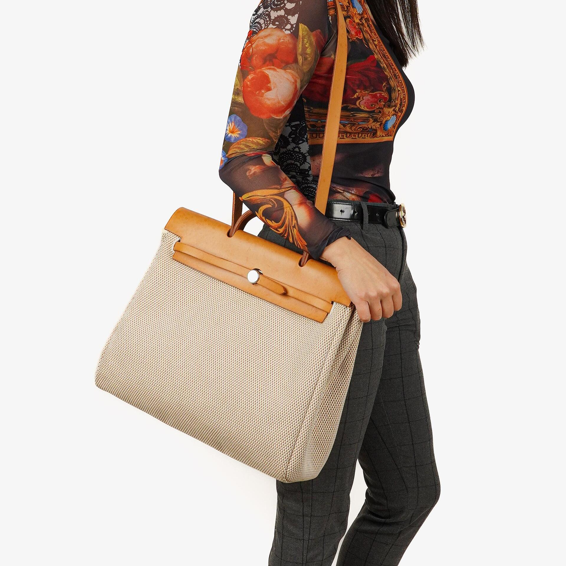 Hermès Herbag MM 2-in-1 Tasche aus Natural Toile und Vache Hunter