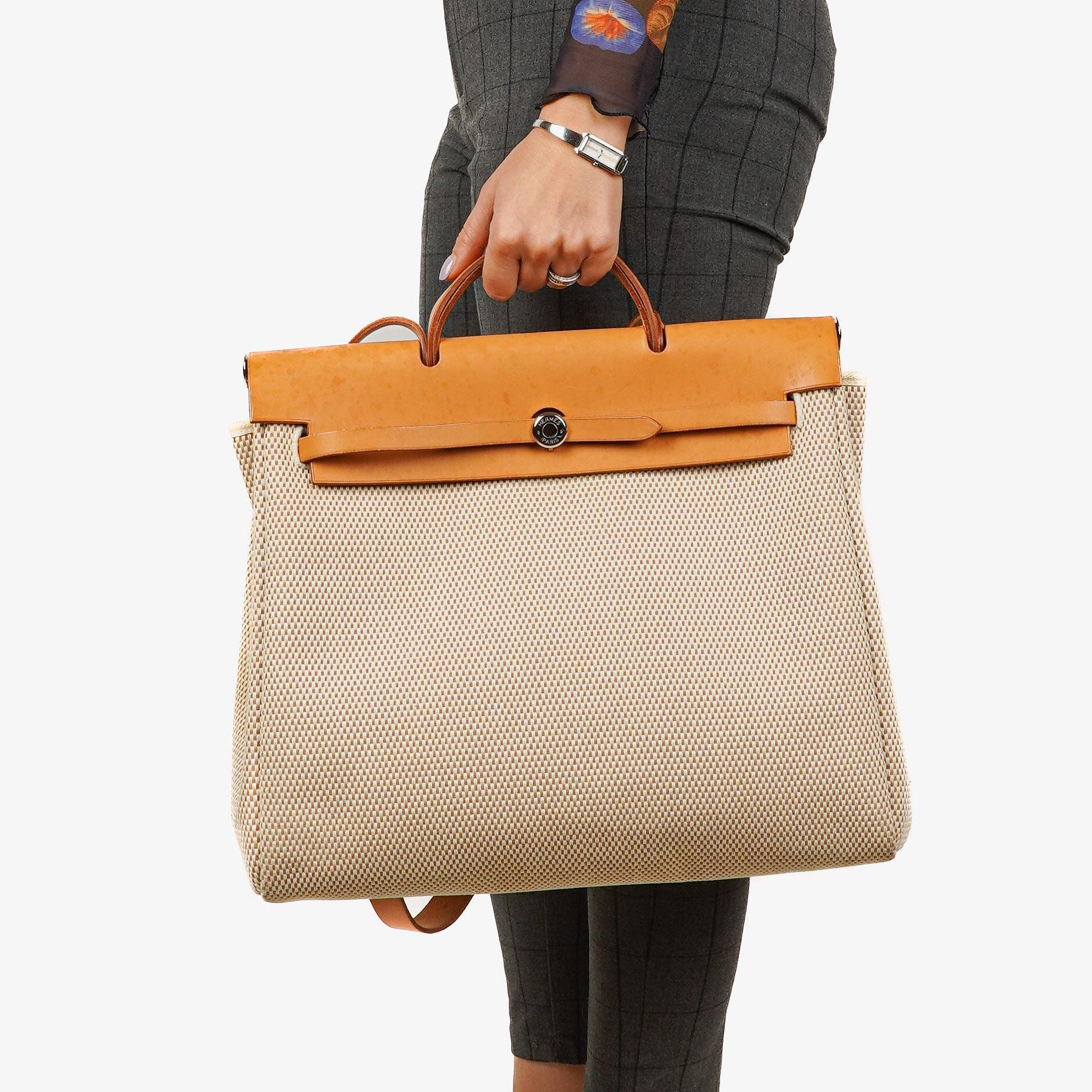 Hermès Herbag MM 2-in-1 Tasche aus Natural Toile und Vache Hunter