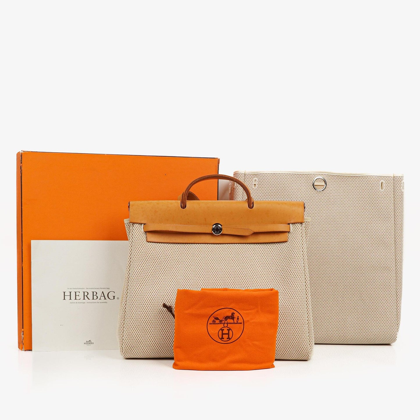 Hermès Herbag MM 2-in-1 Tasche aus Natural Toile und Vache Hunter