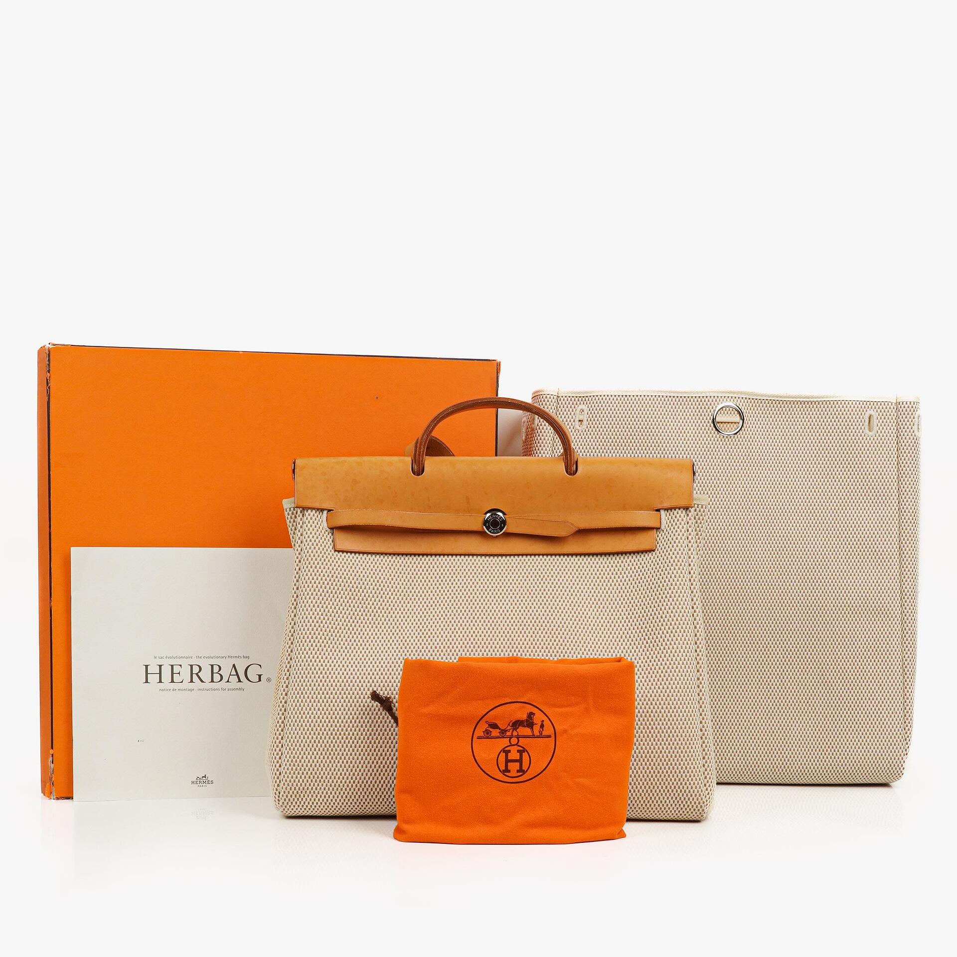 Hermès Herbag MM 2-in-1 Tasche aus Natural Toile und Vache Hunter