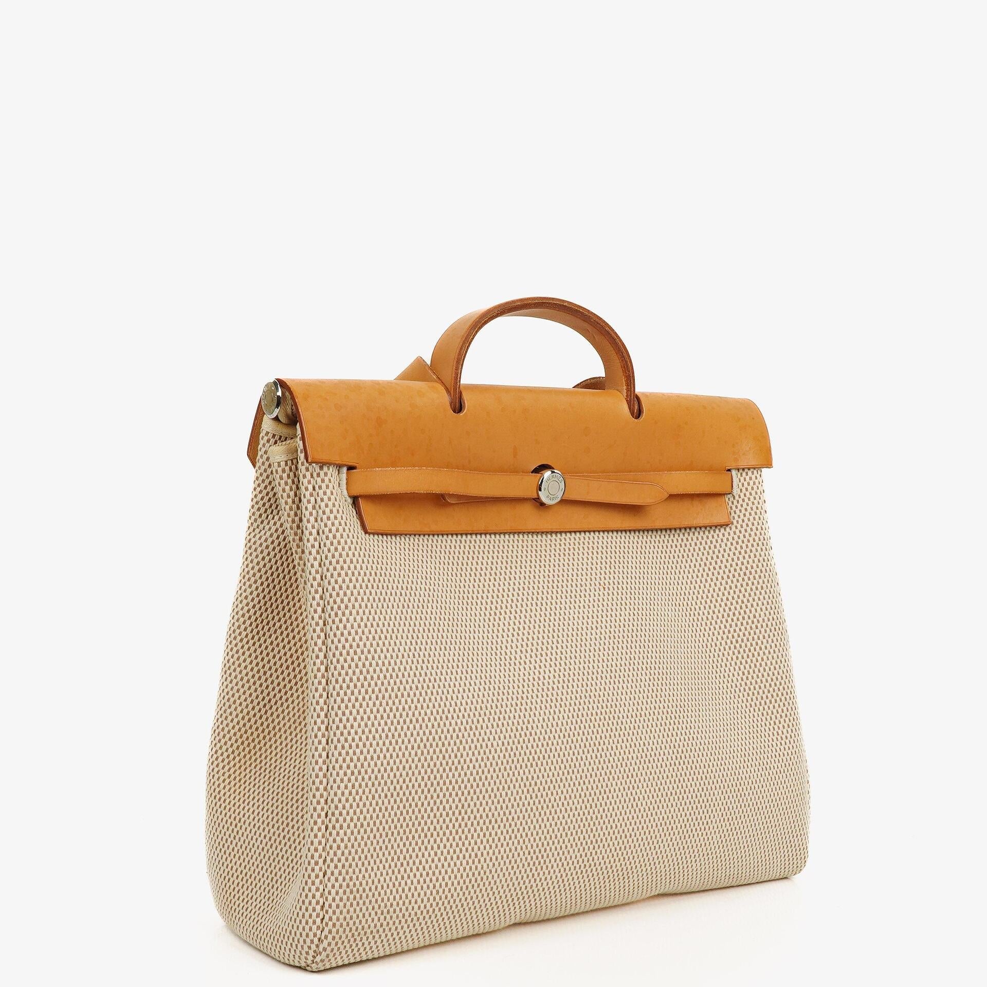 Hermès Herbag MM 2-in-1 Tasche aus Natural Toile und Vache Hunter
