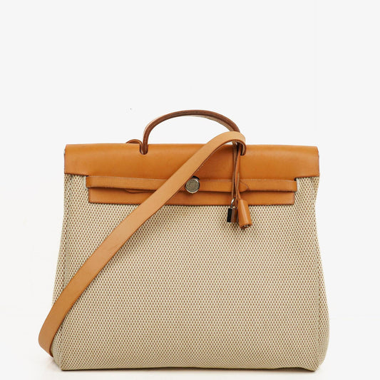 Hermes Herbag Natural Toile Vache Hunter MM 2 In 1 Tasche