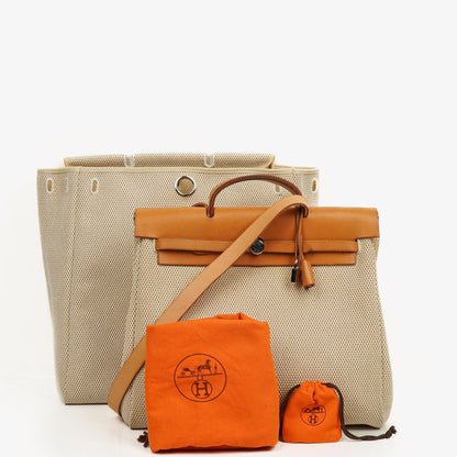 Hermes Herbag Natural Toile Vache Hunter MM 2 In 1 Tasche