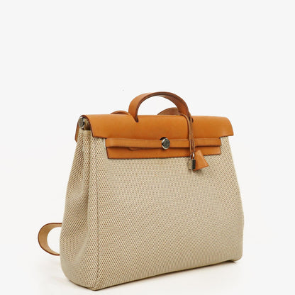 Hermes Herbag Natural Toile Vache Hunter MM 2 In 1 Tasche
