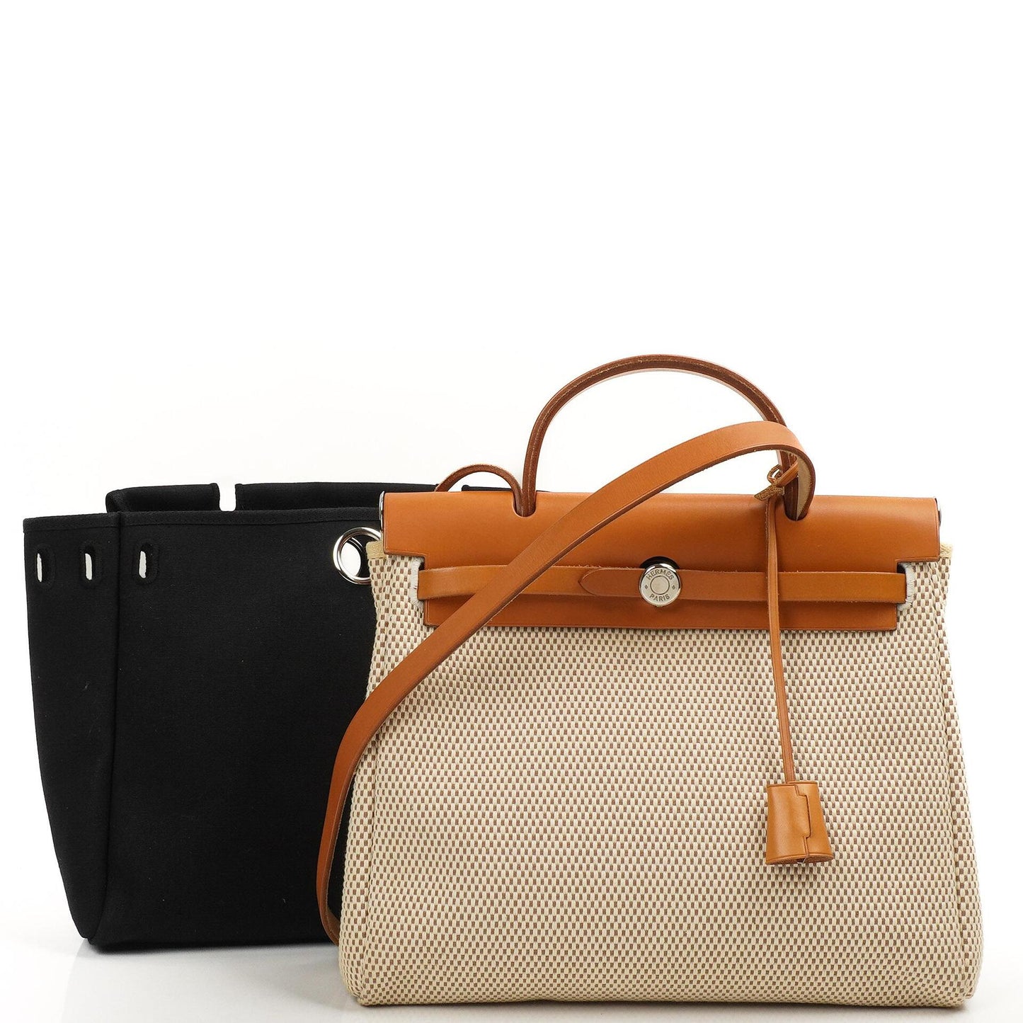Hermes Herbag PM Vache Hunter Criss Viking 30 Ecru Beige Naturel 2-Wege Tasche Palladium Hardware