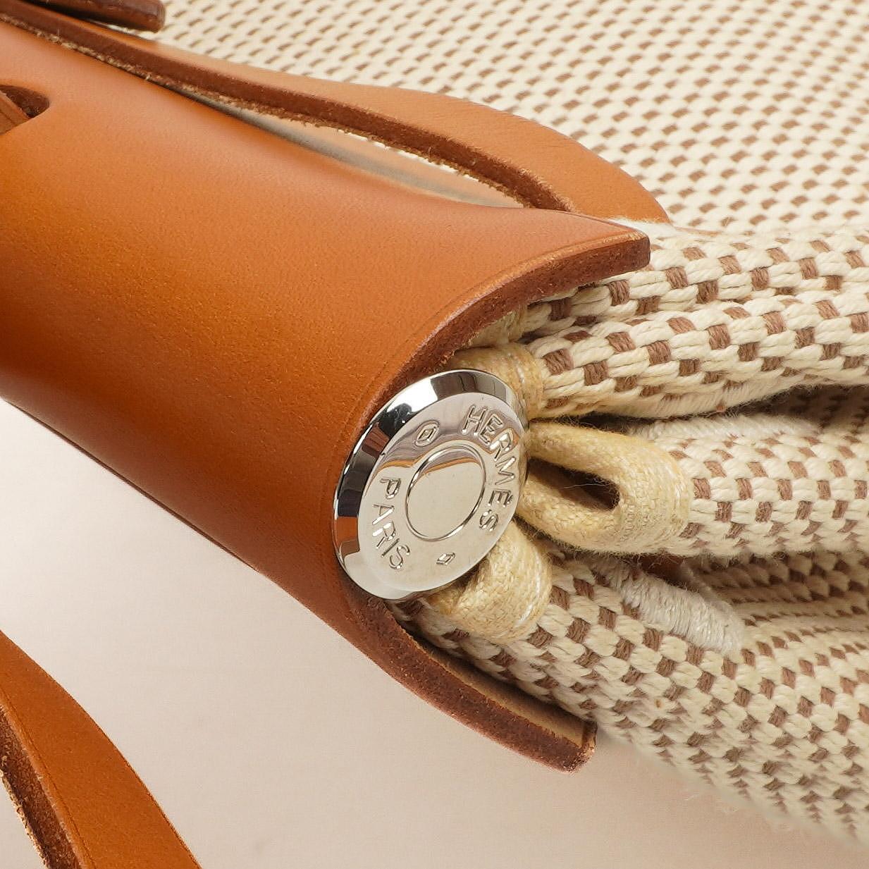 Hermes Herbag PM Vache Hunter Criss Viking 30 Ecru Beige Naturel 2-Wege Tasche Palladium Hardware