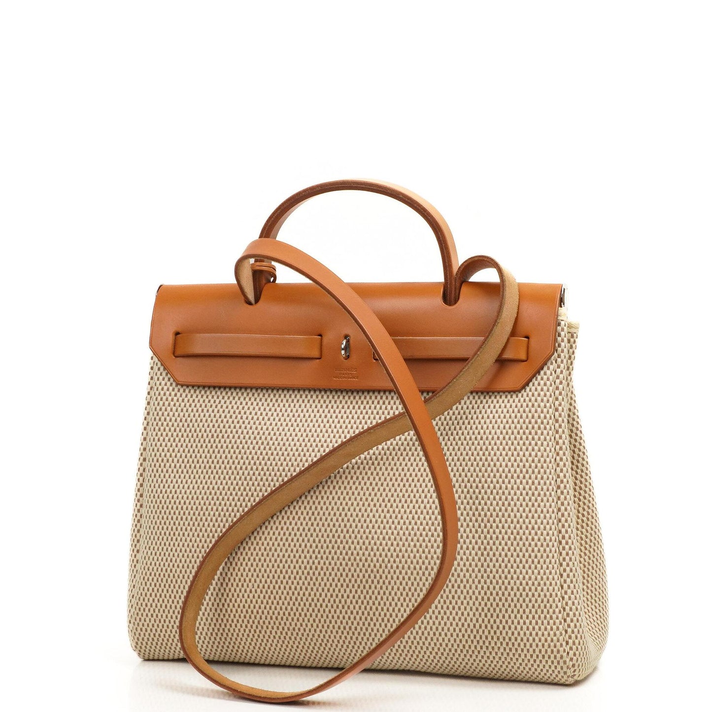 Hermes Herbag PM Vache Hunter Criss Viking 30 Ecru Beige Naturel 2-Wege Tasche Palladium Hardware