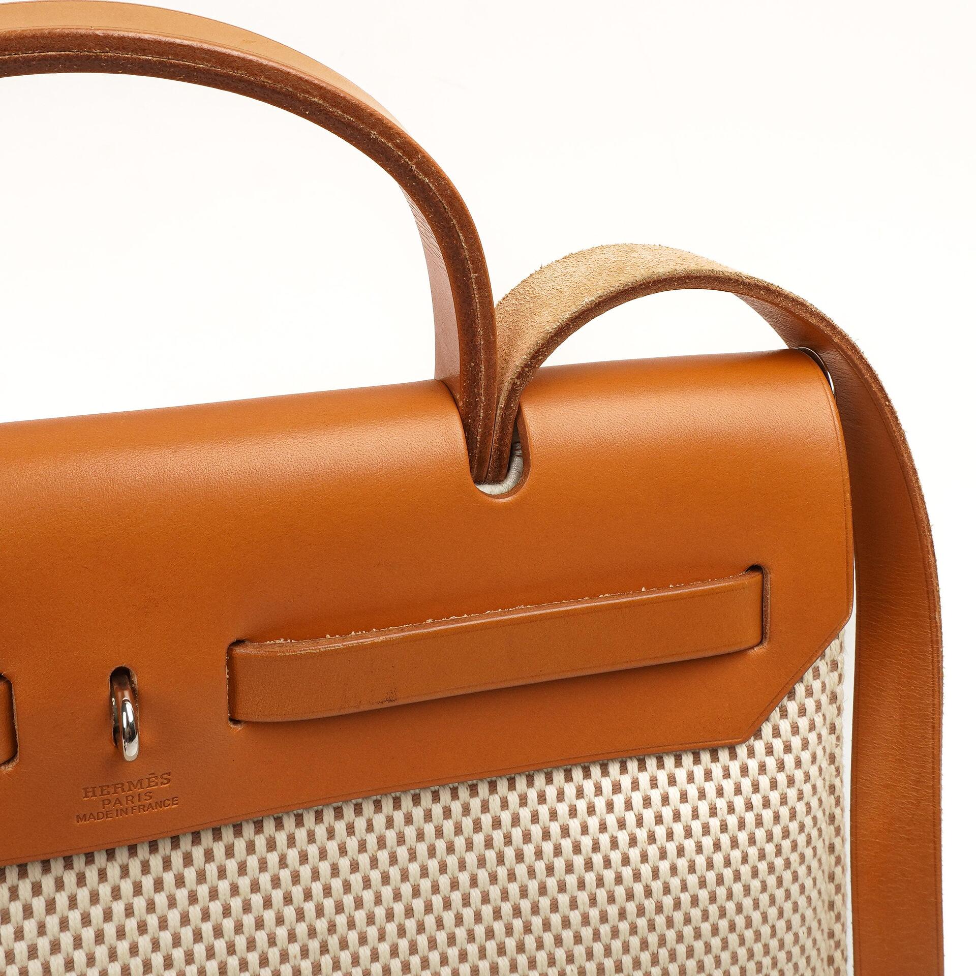 Hermes Herbag PM Vache Hunter Criss Viking 30 Ecru Beige Naturel 2-Wege Tasche Palladium Hardware