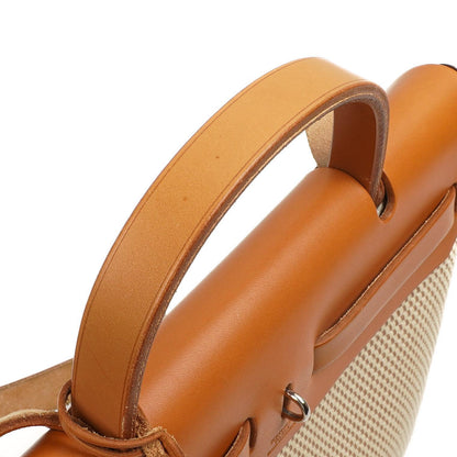 Hermes Herbag PM Vache Hunter Criss Viking 30 Ecru Beige Naturel 2-Wege Tasche Palladium Hardware