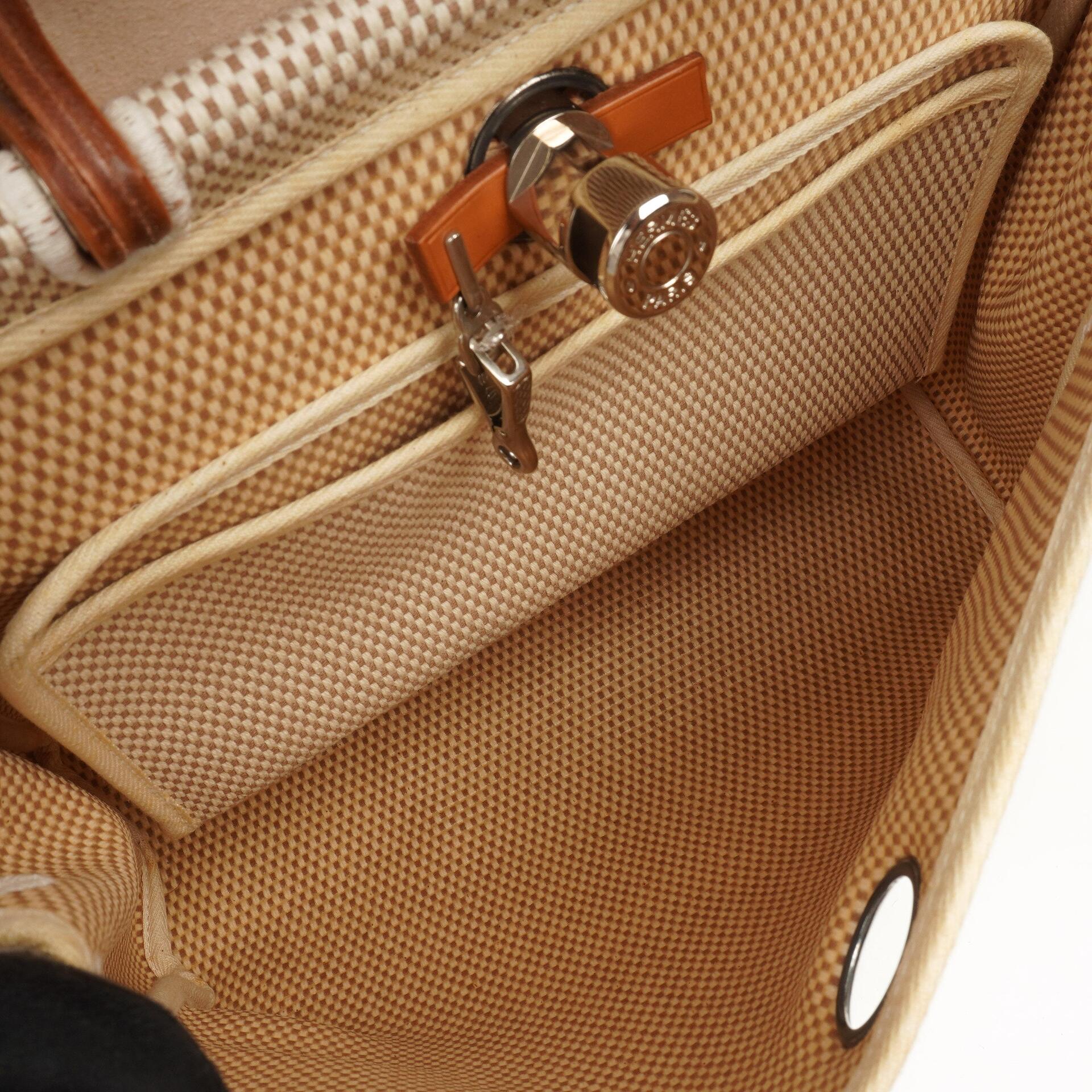 Hermes Herbag PM Vache Hunter Criss Viking 30 Ecru Beige Naturel 2-Wege Tasche Palladium Hardware