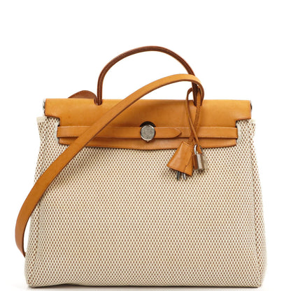 Hermes Herbag PM Vache Hunter Criss Viking 30 Ecru Beige Naturel mit Palladium-Beschlägen