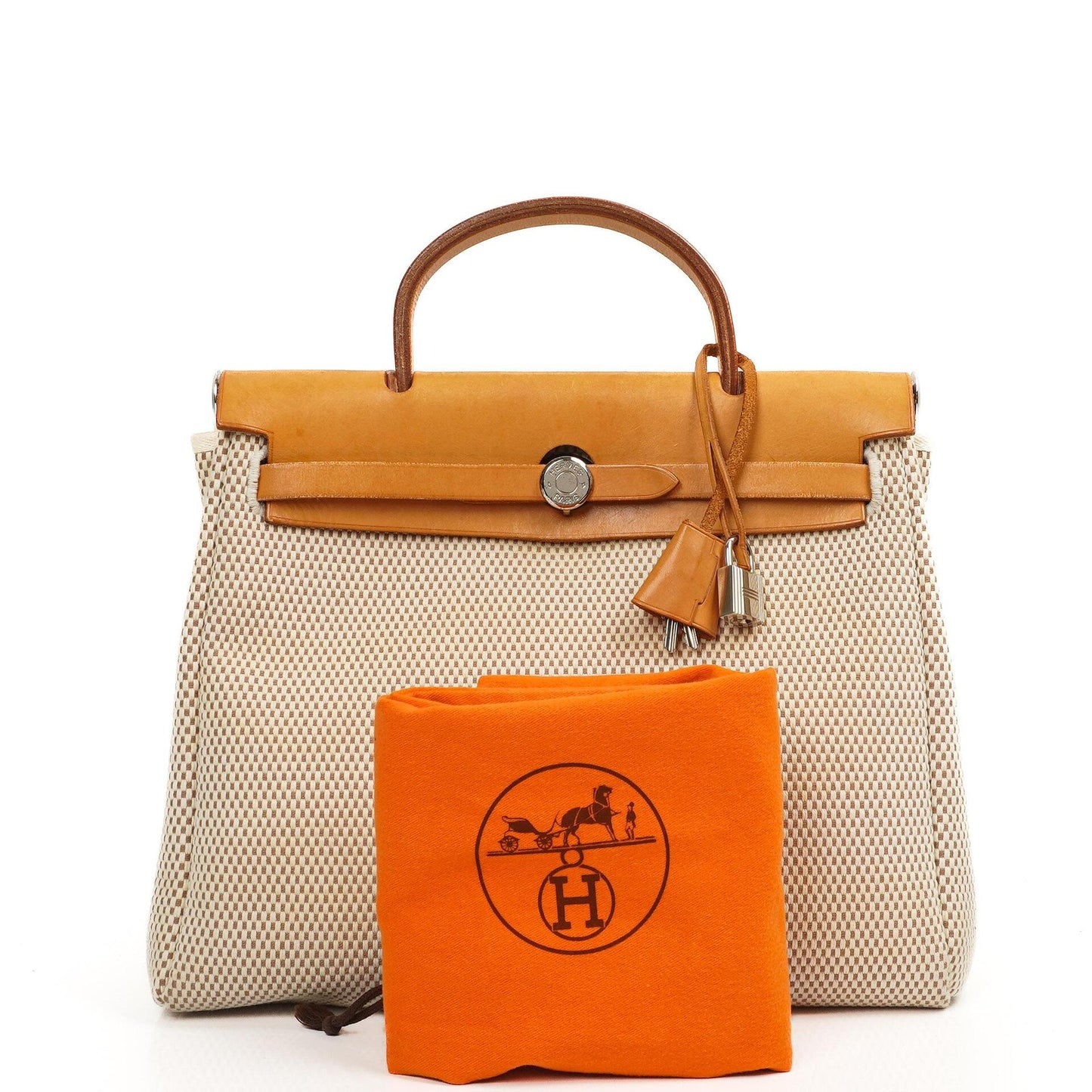 Hermes Herbag PM Vache Hunter Criss Viking 30 Ecru Beige Naturel mit Palladium-Beschlägen