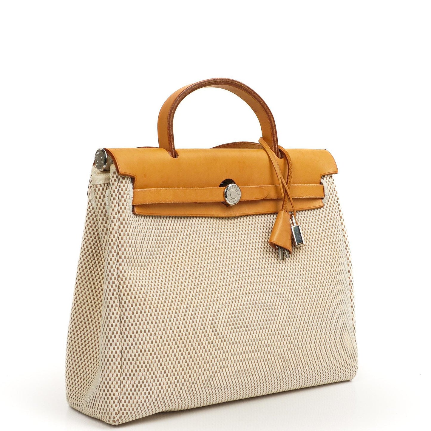 Hermes Herbag PM Vache Hunter Criss Viking 30 Ecru Beige Naturel mit Palladium-Beschlägen