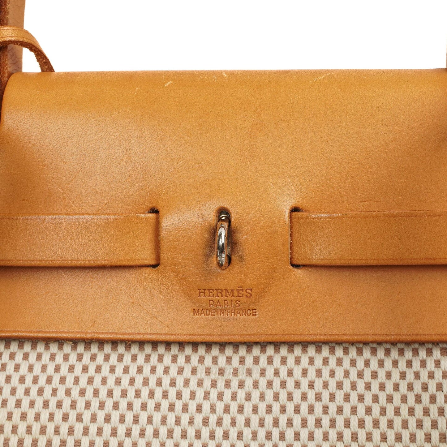 Hermes Herbag PM Vache Hunter Criss Viking 30 Ecru Beige Naturel mit Palladium-Beschlägen