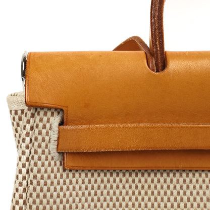 Hermes Herbag PM Vache Hunter Criss Viking 30 Ecru Beige Naturel mit Palladium-Beschlägen