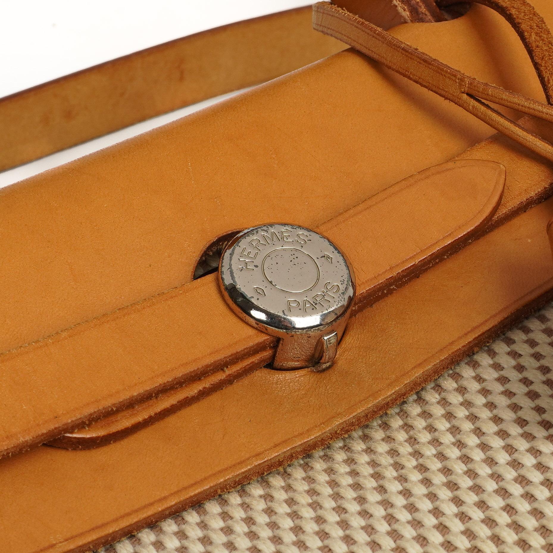 Hermes Herbag PM Vache Hunter Criss Viking 30 Ecru Beige Naturel mit Palladium-Beschlägen