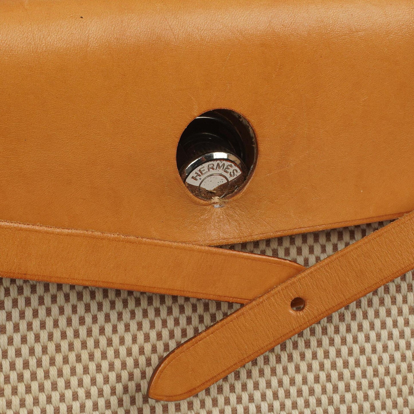 Hermes Herbag PM Vache Hunter Criss Viking 30 Ecru Beige Naturel mit Palladium-Beschlägen