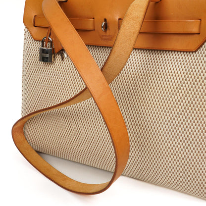 Hermes Herbag PM Vache Hunter Criss Viking 30 Ecru Beige Naturel mit Palladium-Beschlägen