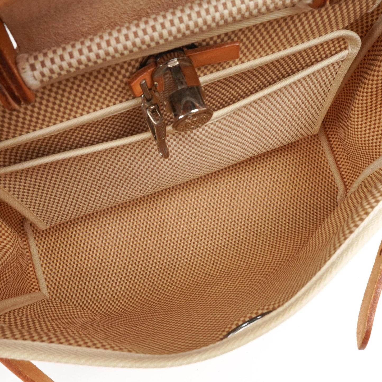 Hermes Herbag PM Vache Hunter Criss Viking 30 Ecru Beige Naturel mit Palladium-Beschlägen