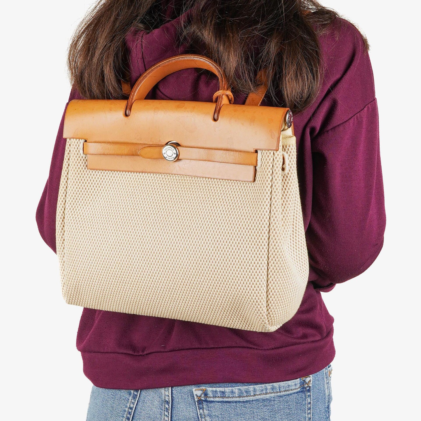 Hermès Herbag PM 2-Wege-Rucksack aus Vache Hunter mit Criss Viking in Ecru, Beige und Naturel