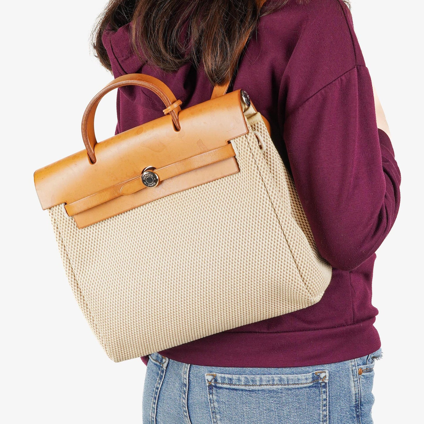 Hermès Herbag PM 2-Wege-Rucksack aus Vache Hunter mit Criss Viking in Ecru, Beige und Naturel