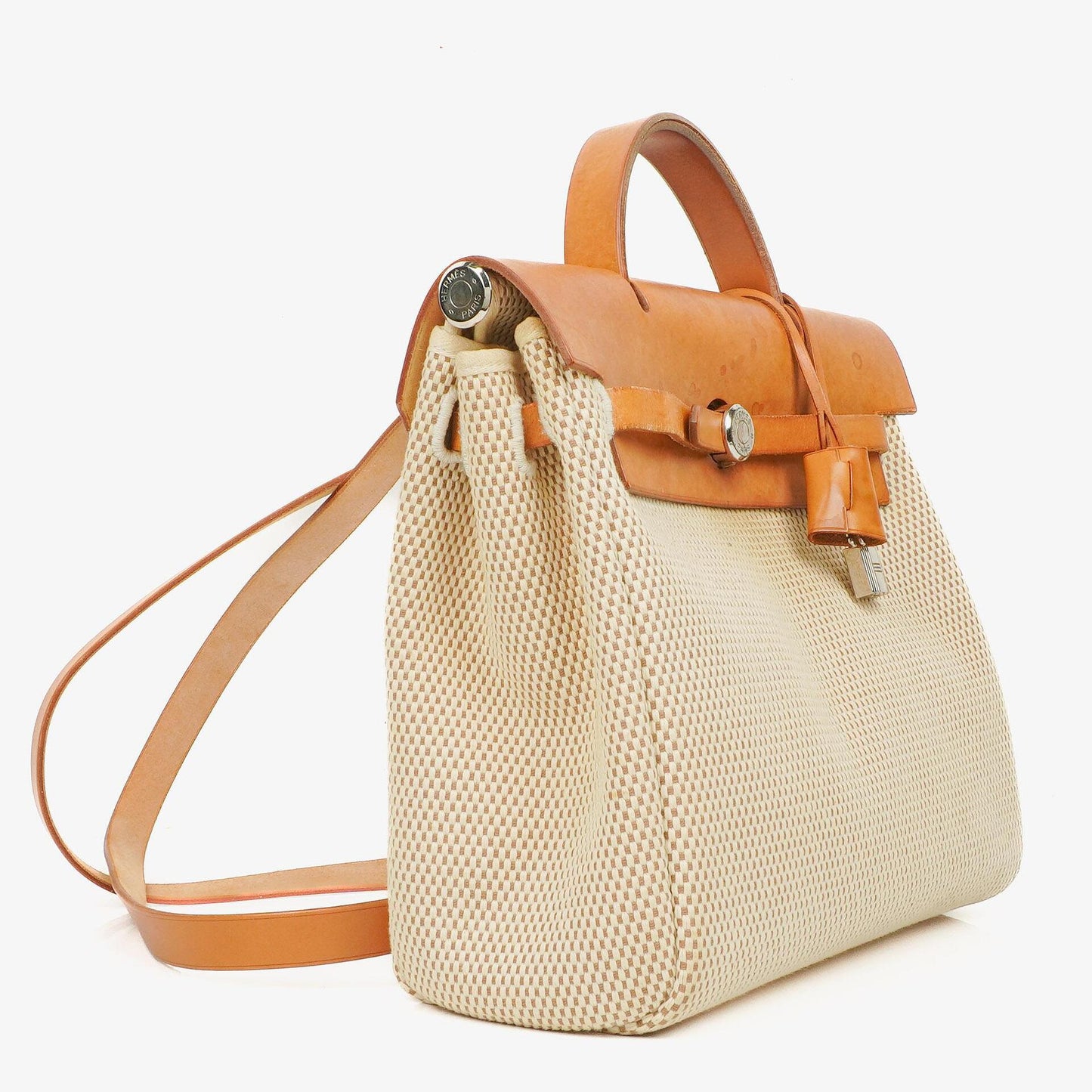Hermès Herbag PM 2-Wege-Rucksack Vache Hunter Criss Viking in Ecru Beige Naturel mit Palladium-Beschlägen
