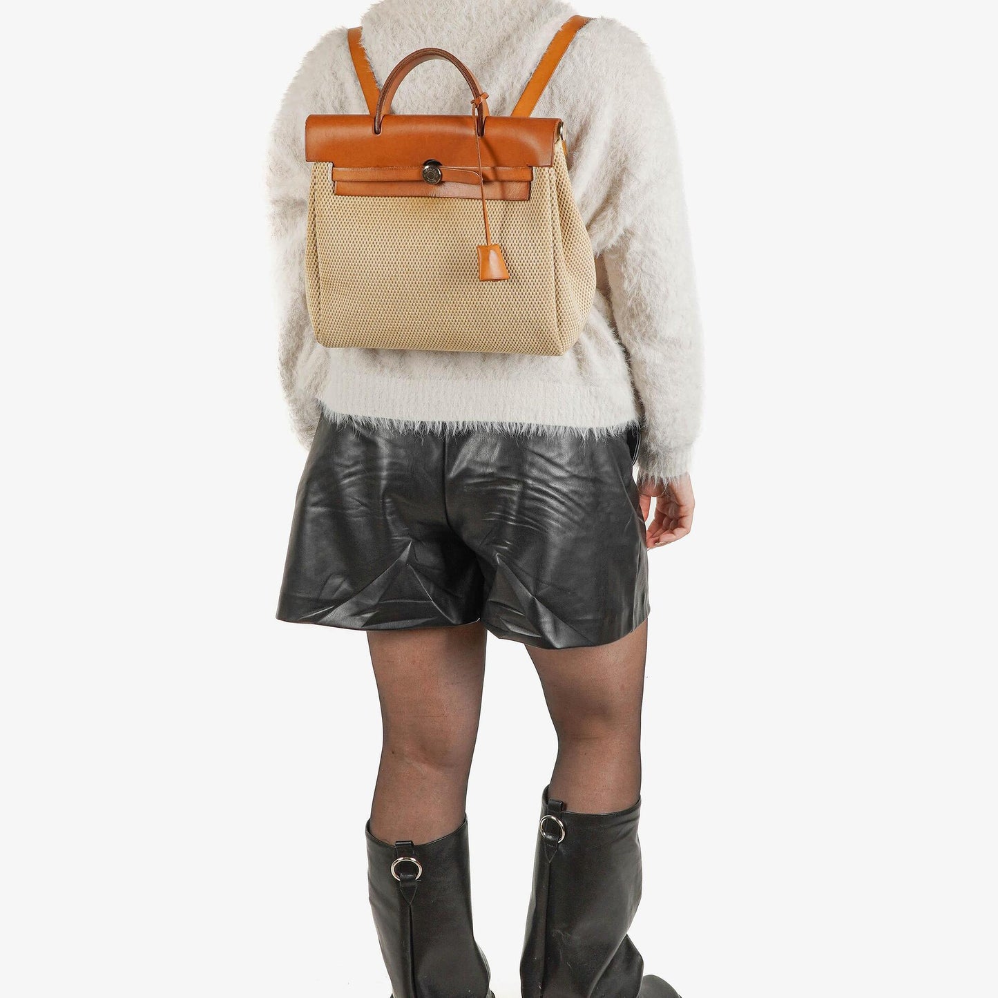 Hermès Herbag PM 2-Wege-Rucksack aus Vache Hunter Criss Viking in Ecru Beige Naturel mit Palladium-Beschlägen