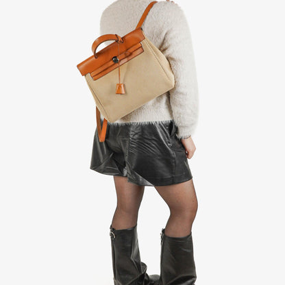 Hermès Herbag PM 2-Wege-Rucksack aus Vache Hunter Criss Viking in Ecru Beige Naturel mit Palladium-Beschlägen