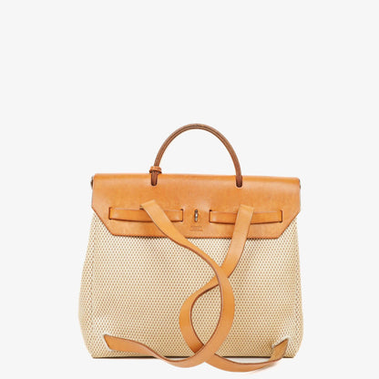 Hermès Herbag PM 2-Wege-Rucksack aus Vache Hunter Criss Viking in Ecru Beige Naturel mit Palladium-Beschlägen