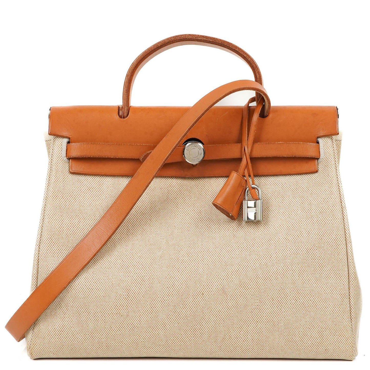 Hermes Herbag PM 2-Wege Tasche Vache Hunter Toile Canvas 30 Ecru Beige Naturel Palladium Beschläge 2000