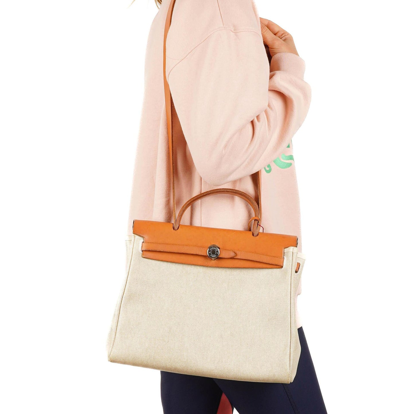 Hermes Herbag PM 2-Wege Tasche Vache Hunter Toile Canvas 30 Ecru Beige Naturel Palladium Beschläge 2000