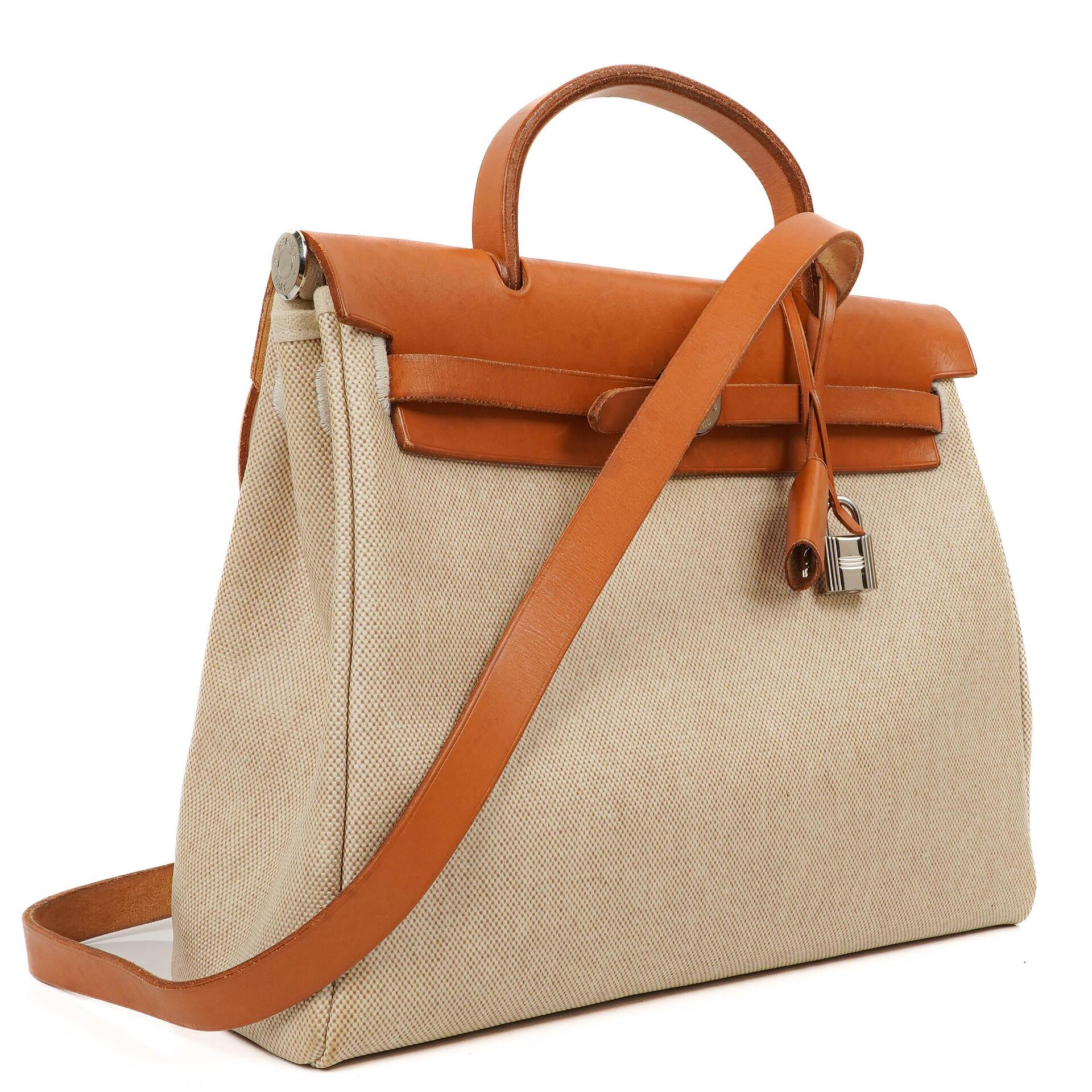 Hermes Herbag PM 2-Wege Tasche Vache Hunter Toile Canvas 30 Ecru Beige Naturel Palladium Beschläge 2000