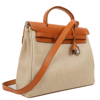 Hermes Herbag PM 2-Wege Tasche Vache Hunter Toile Canvas 30 Ecru Beige Naturel Palladium Beschläge 2000