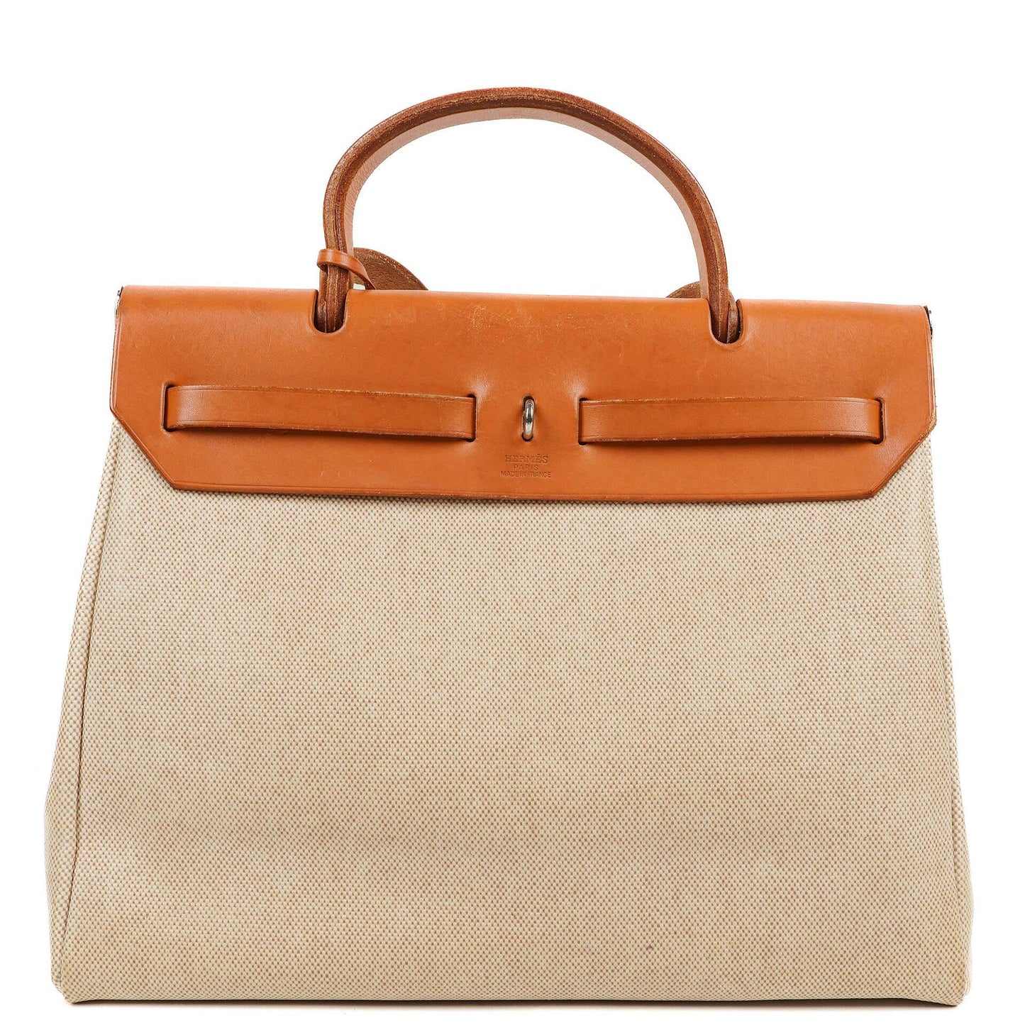 Hermes Herbag PM 2-Wege Tasche Vache Hunter Toile Canvas 30 Ecru Beige Naturel Palladium Beschläge 2000