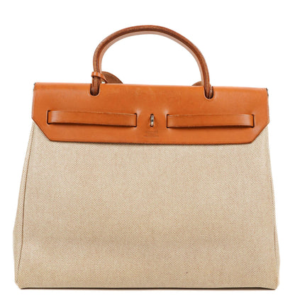 Hermes Herbag PM 2-Wege Tasche Vache Hunter Toile Canvas 30 Ecru Beige Naturel Palladium Beschläge 2000
