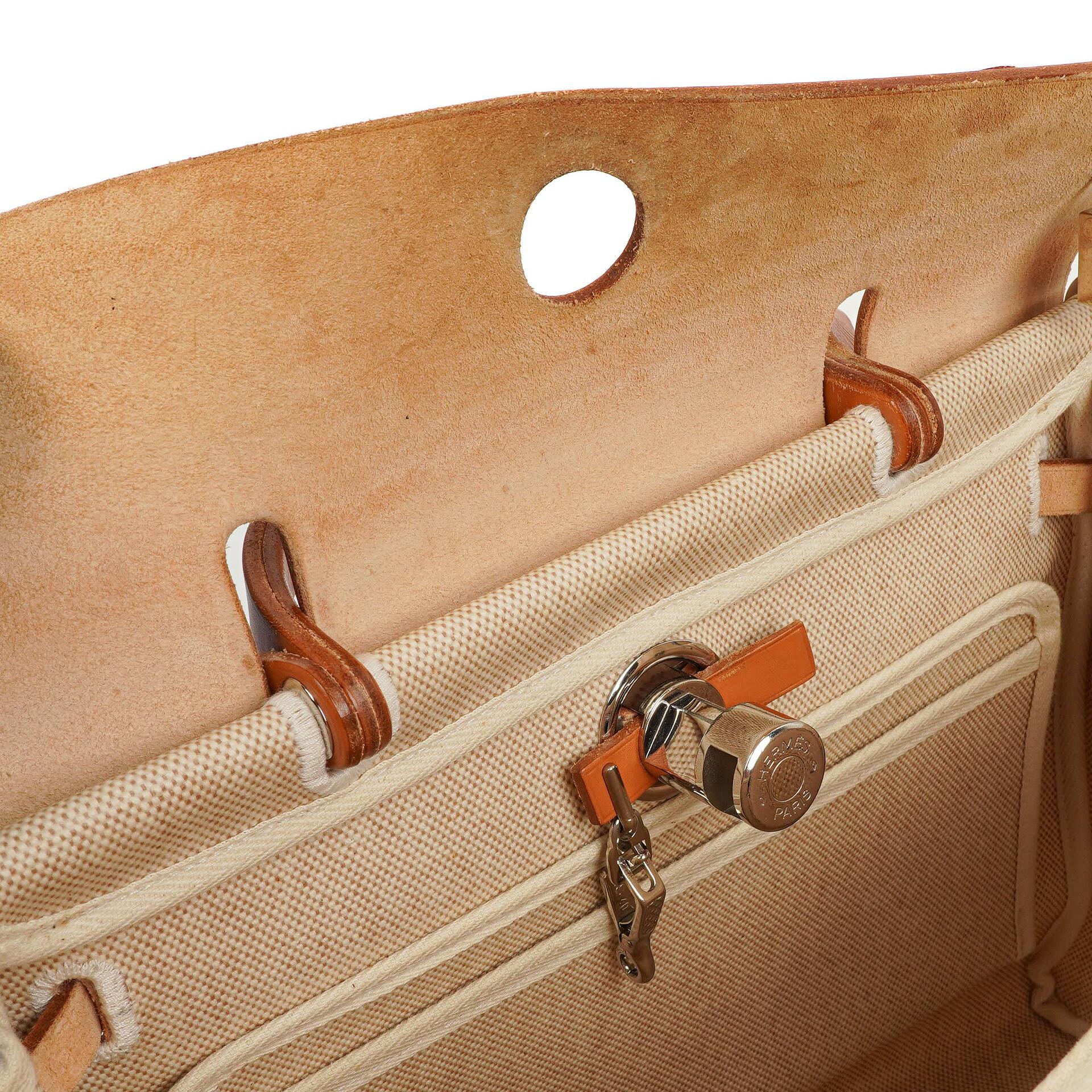 Hermes Herbag PM 2-Wege Tasche Vache Hunter Toile Canvas 30 Ecru Beige Naturel Palladium Beschläge 2000