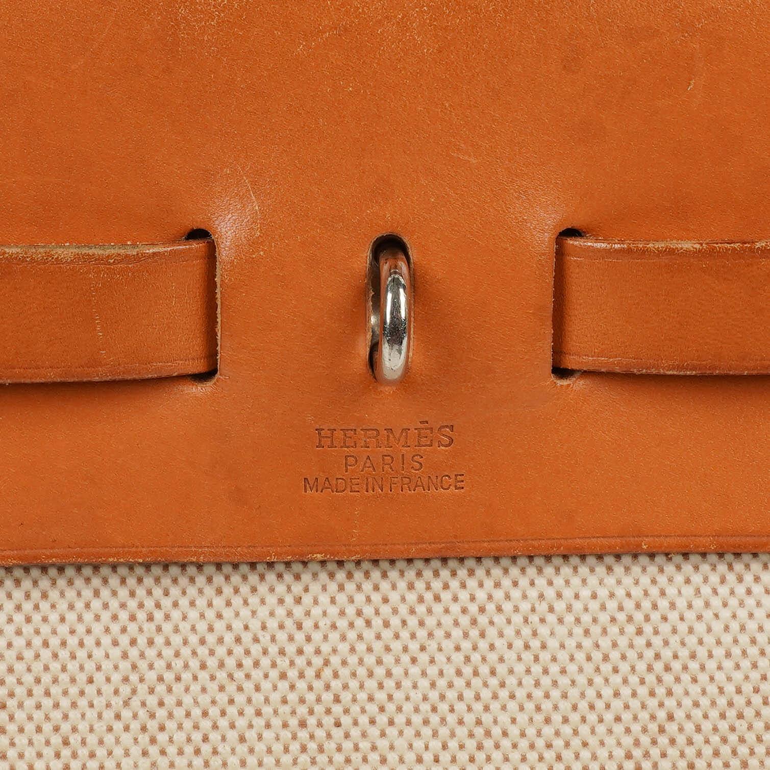 Hermes Herbag PM 2-Wege Tasche Vache Hunter Toile Canvas 30 Ecru Beige Naturel Palladium Beschläge 2000