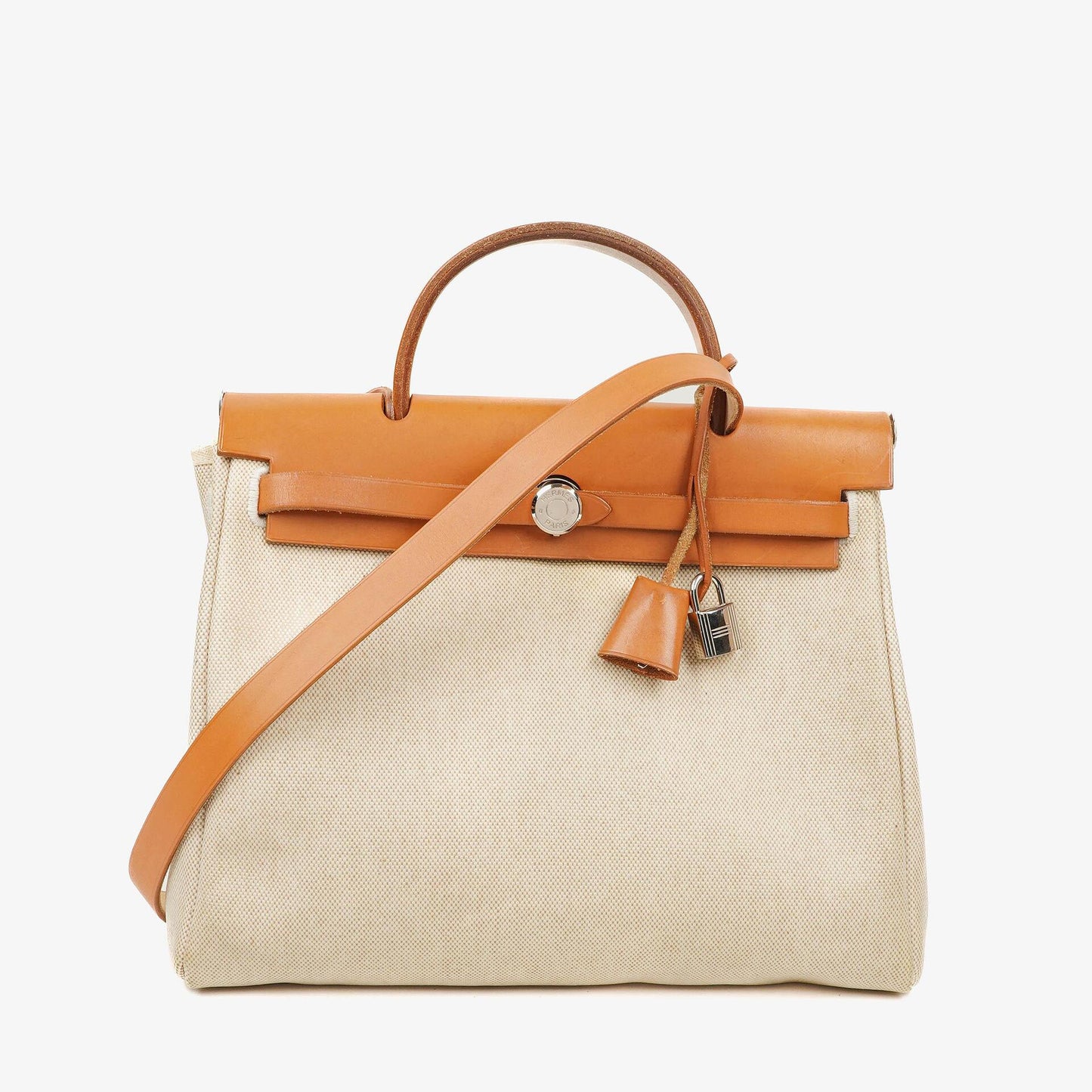 Hermès Herbag PM 30 2-Wege-Tasche aus Vache Hunter Leder und Toile Canvas in Ecru Beige Naturel mit Palladium-Hardware, 2000