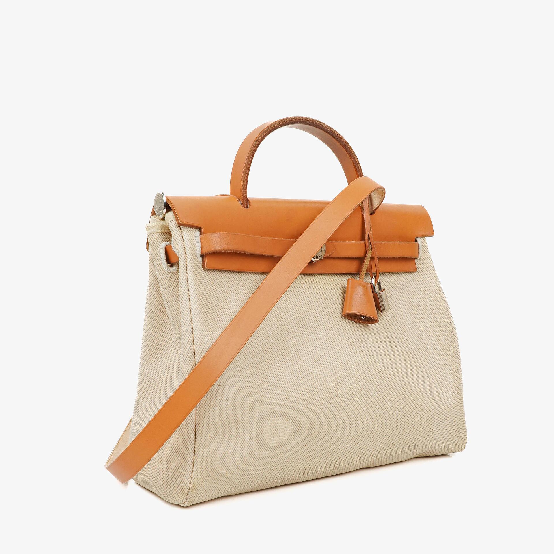 Hermès Herbag PM 30 2-Wege-Tasche aus Vache Hunter Leder und Toile Canvas in Ecru Beige Naturel mit Palladium-Hardware, 2000