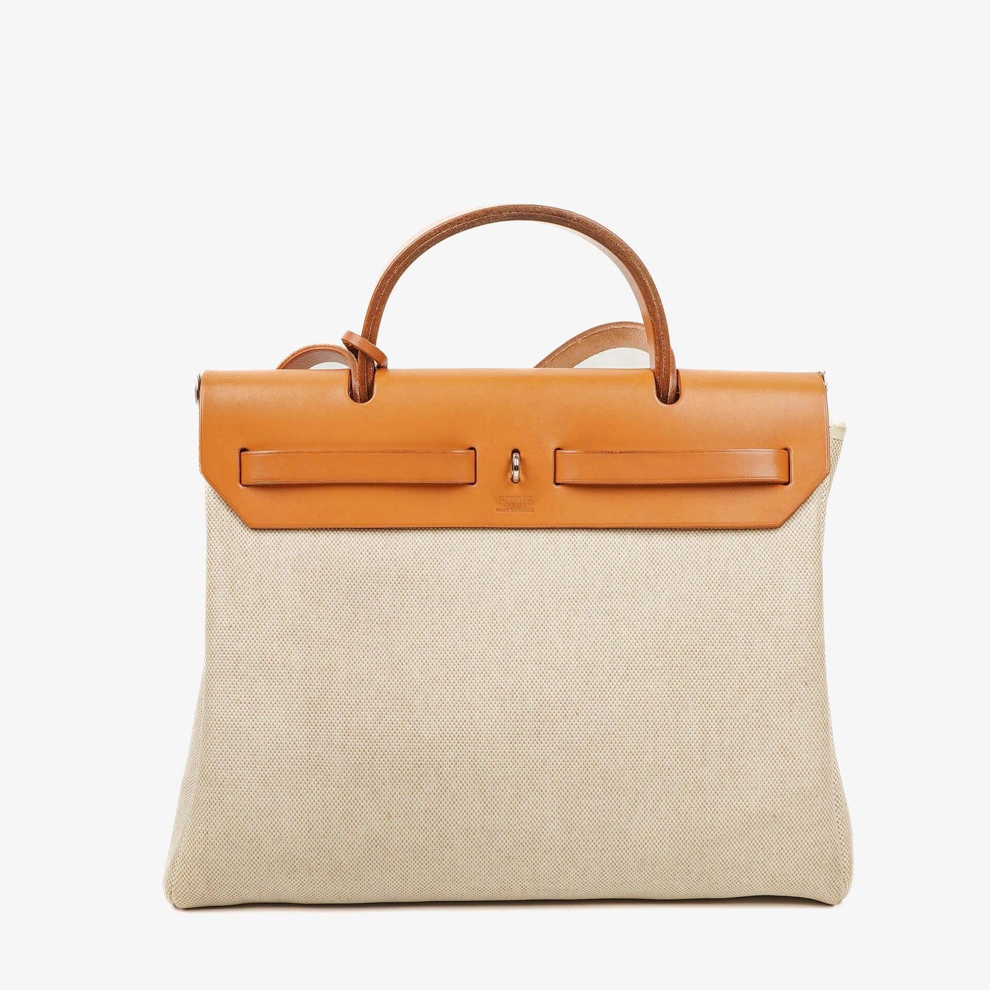 Hermès Herbag PM 30 2-Wege-Tasche aus Vache Hunter Leder und Toile Canvas in Ecru Beige Naturel mit Palladium-Hardware, 2000
