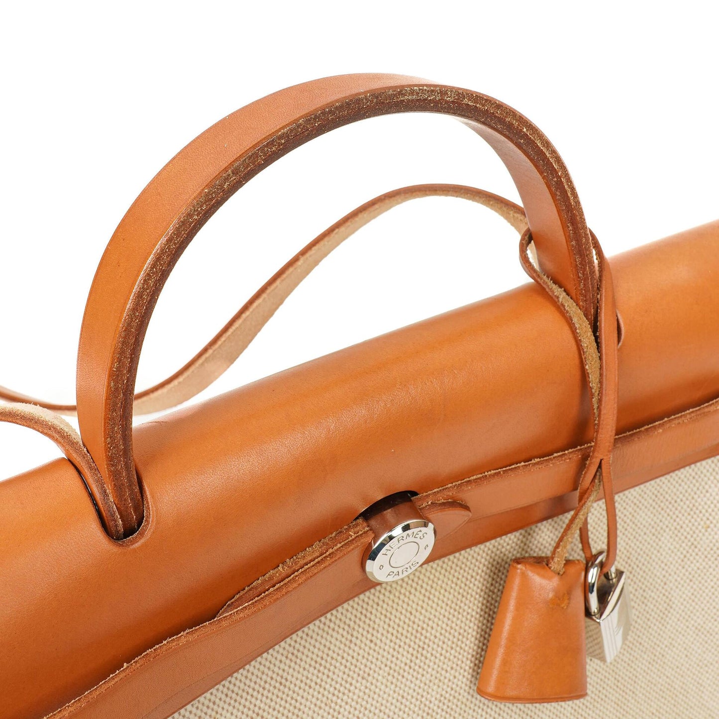 Hermès Herbag PM 30 2-Wege-Tasche aus Vache Hunter Leder und Toile Canvas in Ecru Beige Naturel mit Palladium-Hardware, 2000