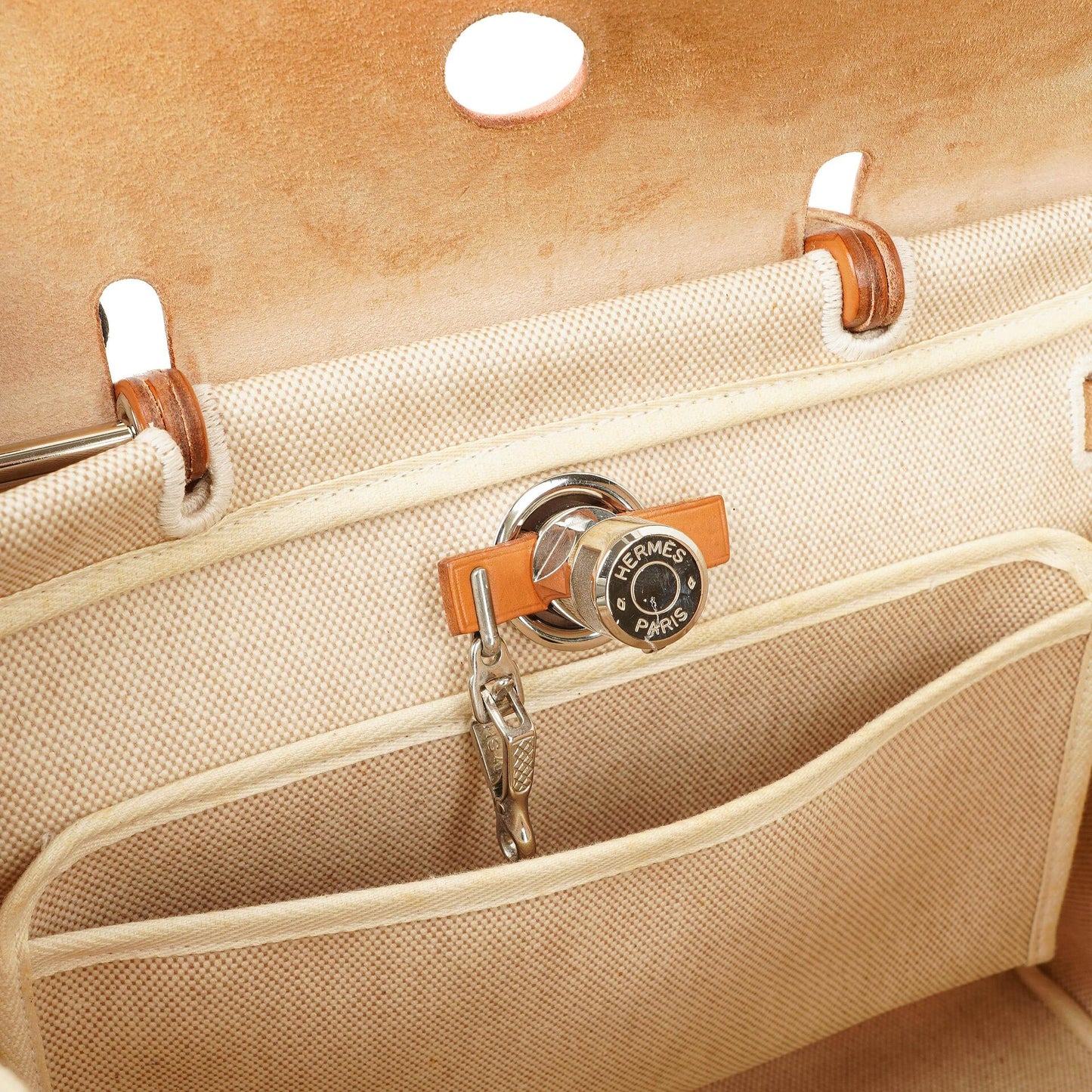 Hermès Herbag PM 30 2-Wege-Tasche aus Vache Hunter Leder und Toile Canvas in Ecru Beige Naturel mit Palladium-Hardware, 2000