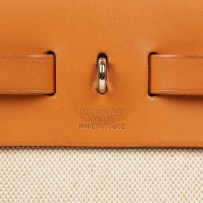 Hermès Herbag PM 30 2-Wege-Tasche aus Vache Hunter Leder und Toile Canvas in Ecru Beige Naturel mit Palladium-Hardware, 2000