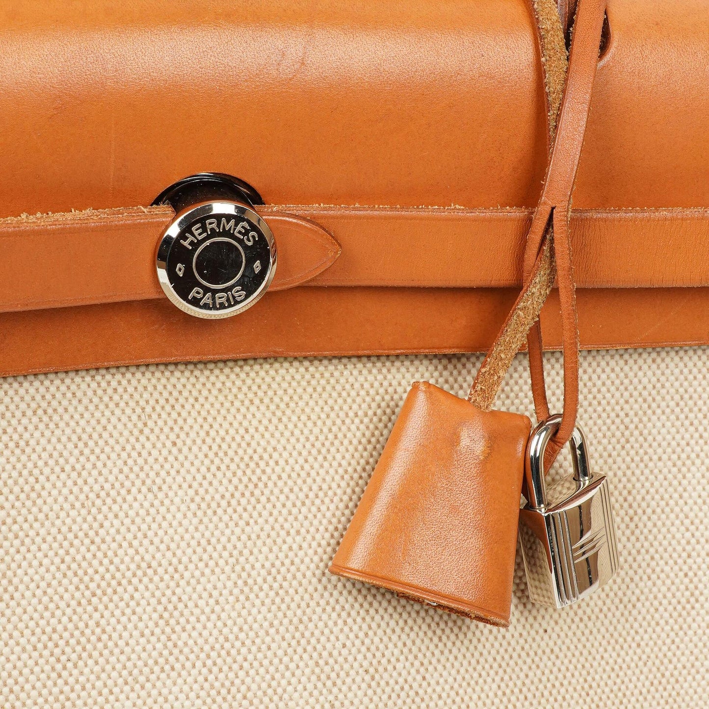 Hermès Herbag PM 30 2-Wege-Tasche aus Vache Hunter Leder und Toile Canvas in Ecru Beige Naturel mit Palladium-Hardware, 2000