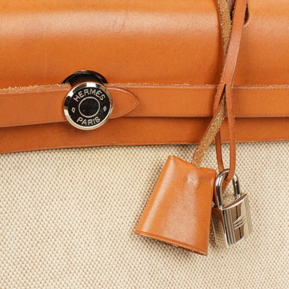 Hermès Herbag PM 30 2-Wege-Tasche aus Vache Hunter Leder und Toile Canvas in Ecru Beige Naturel mit Palladium-Hardware, 2000